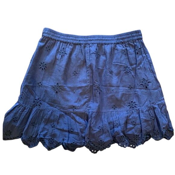 aerie Dresses & Skirts - AERIE Skirt Navy Blue Ruffle Eyelet Lace Elastic Tie Waist Size M